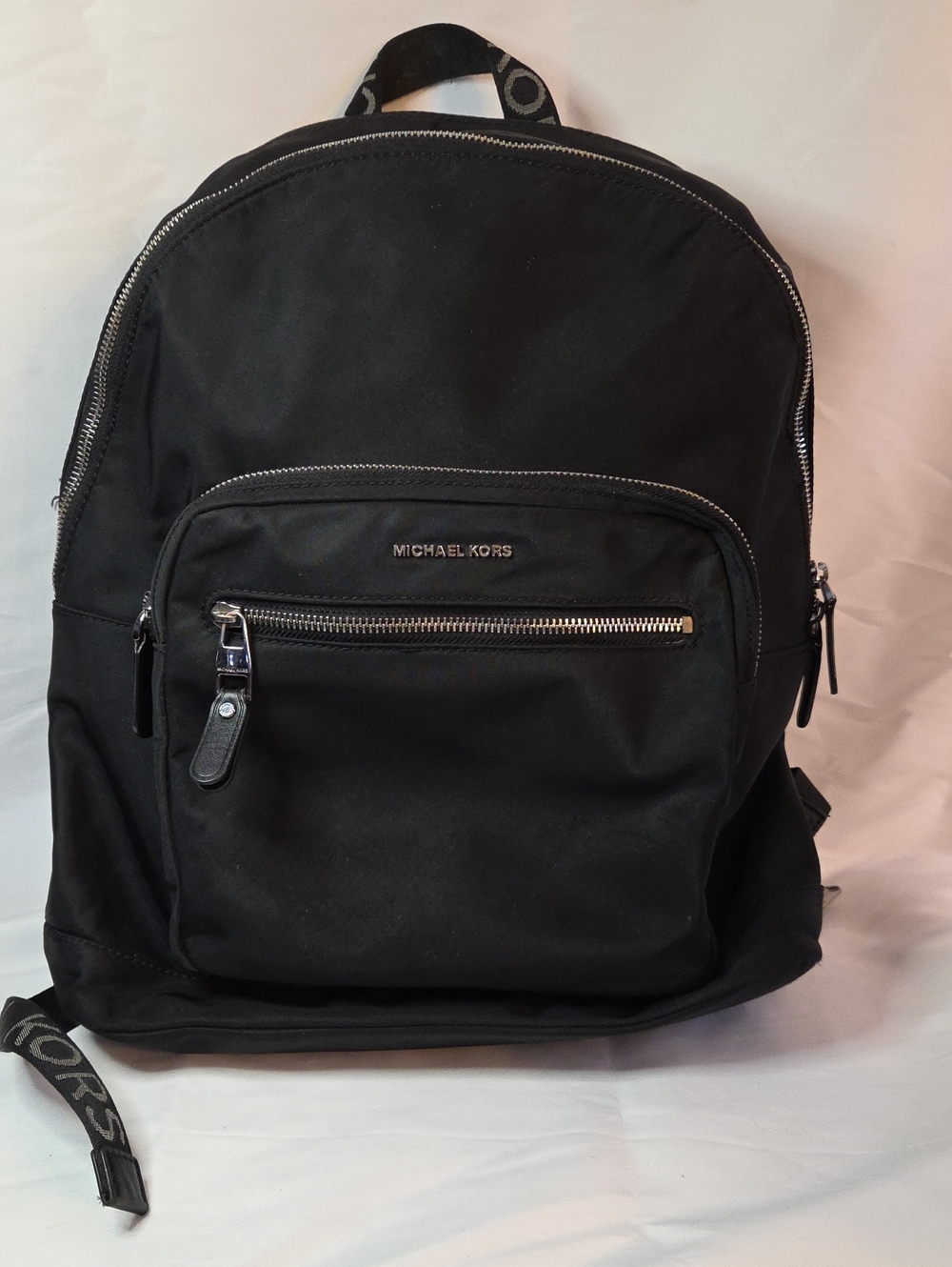 Michael Kors Black Nylon Men's Backpack with Silver Hardware
